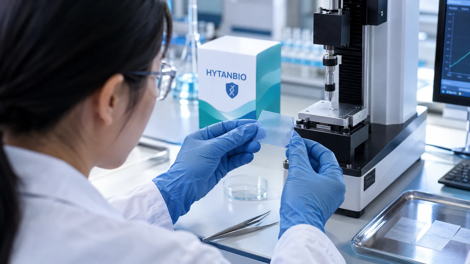 East Asian scientist reviewing population-specific nutrition film formulation, no children using product: technical view