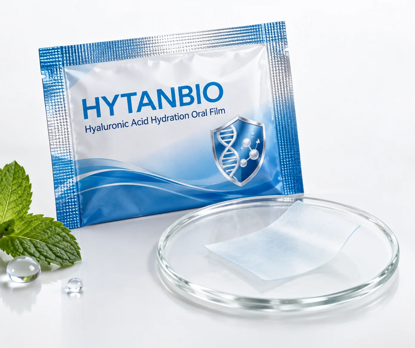 HYTANBIO Hyaluronic Acid Hydration Oral Film foil sachet and ultra-thin film
