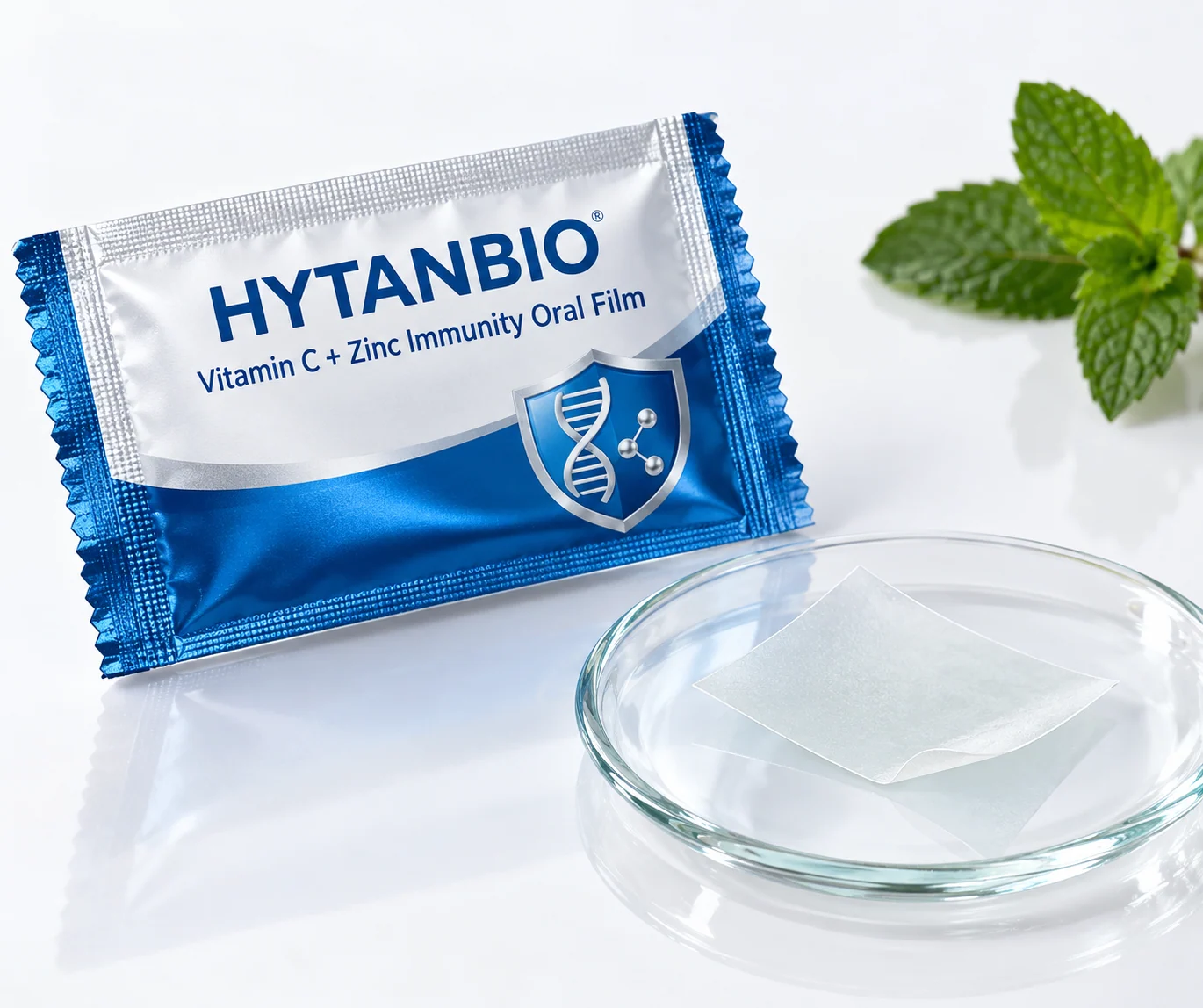 HYTANBIO Vitamin C + Zinc Immunity Oral Film foil sachet and ultra-thin film