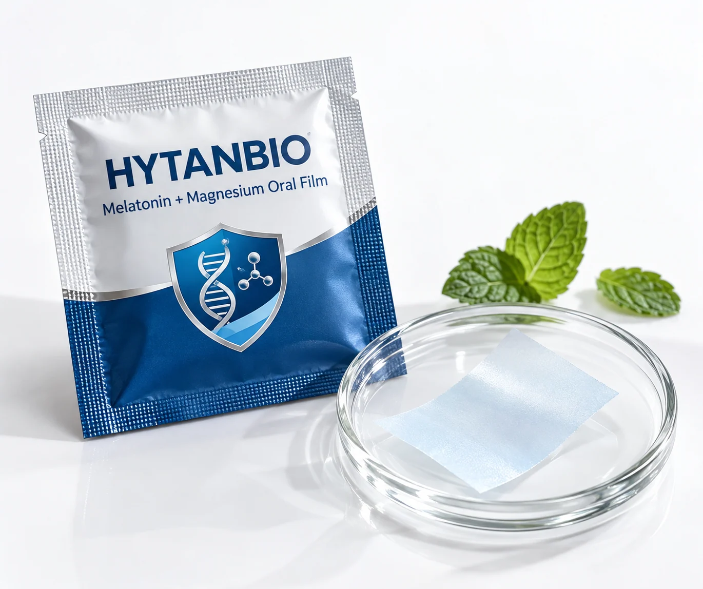 HYTANBIO Melatonin + Magnesium Oral Film foil sachet and ultra-thin film
