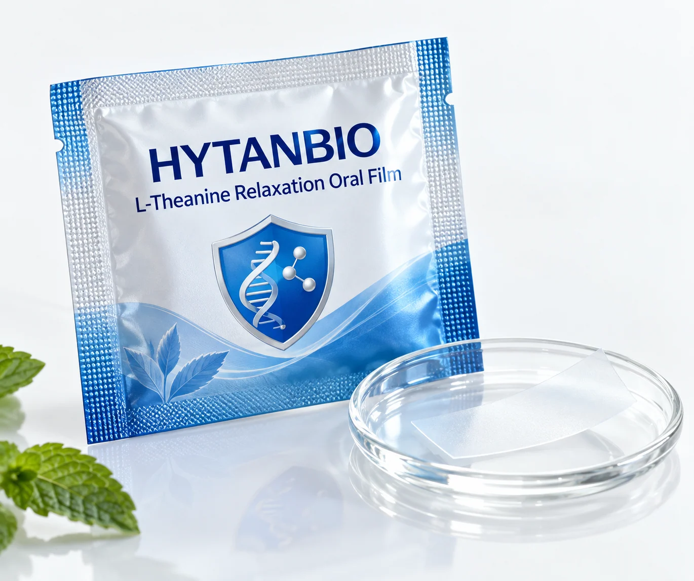 HYTANBIO L-Theanine Relaxation Oral Film foil sachet and ultra-thin film