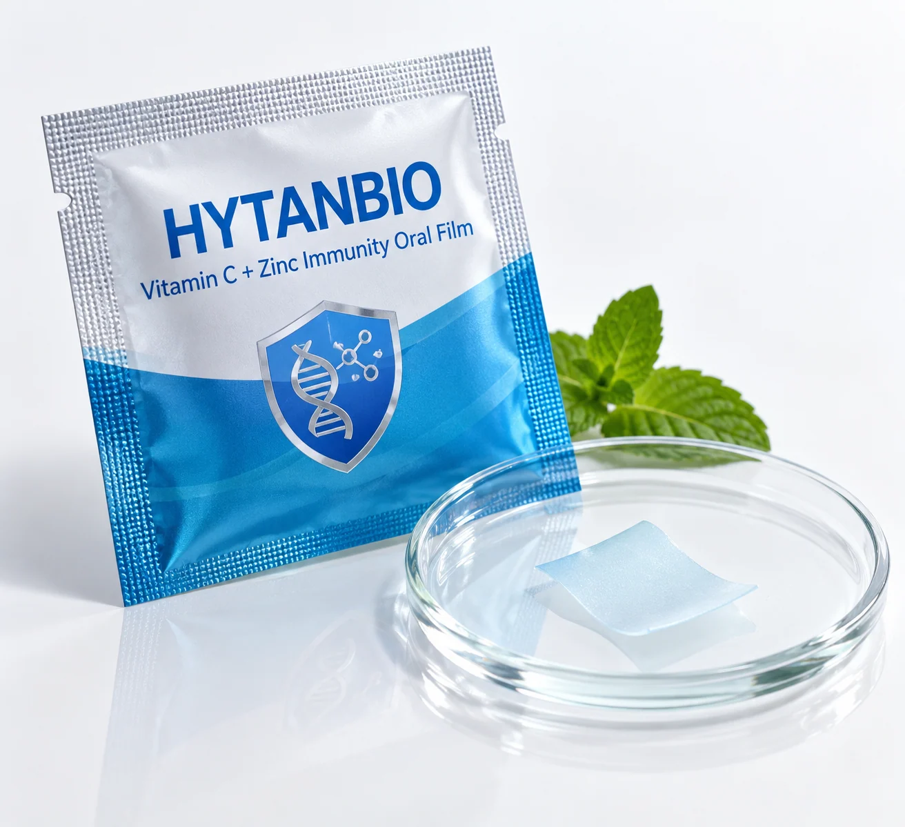 HYTANBIO Vitamin C + Zinc Immunity Oral Film foil sachet and ultra-thin film