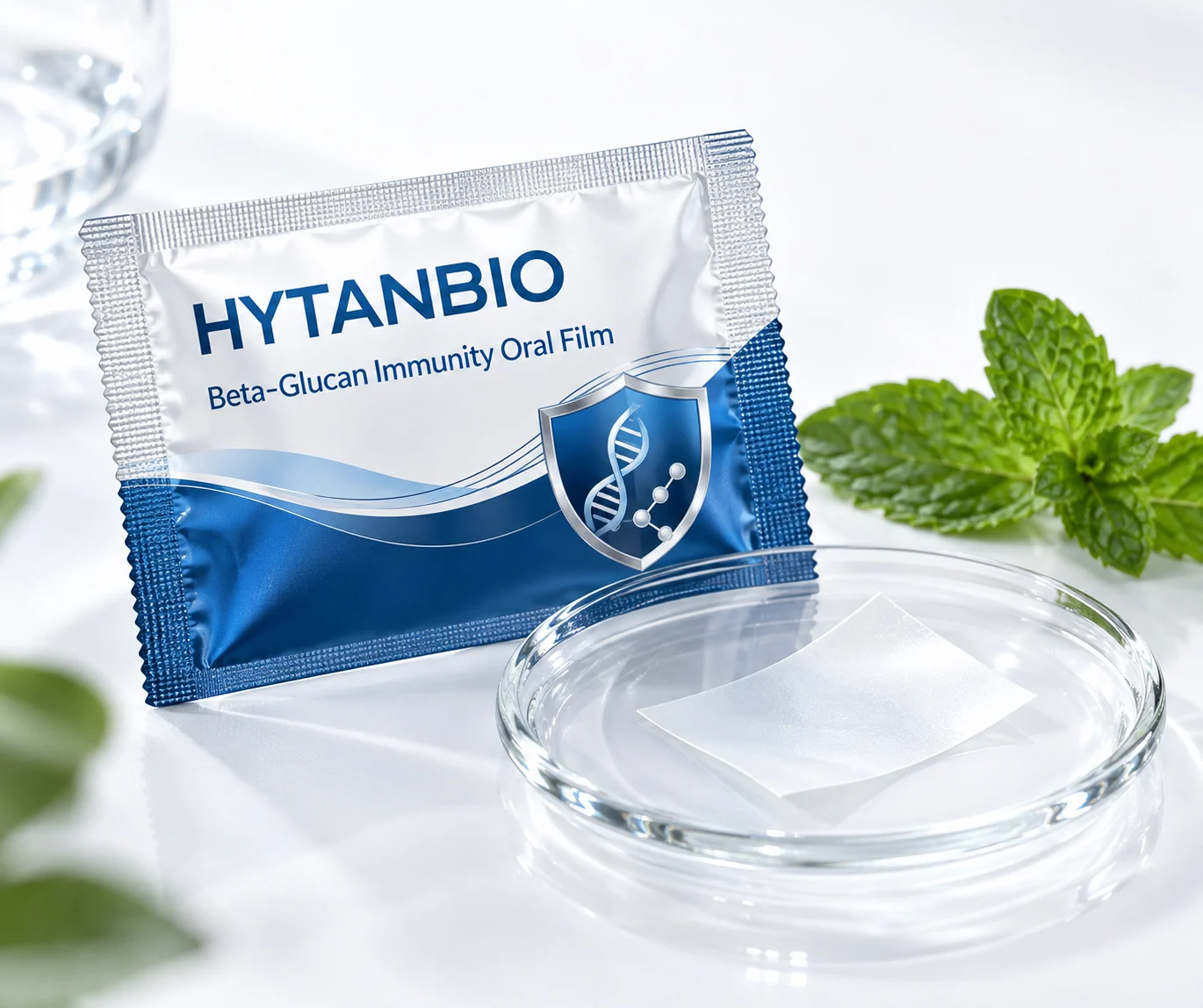HYTANBIO Beta-Glucan Immunity Oral Film foil sachet and ultra-thin film