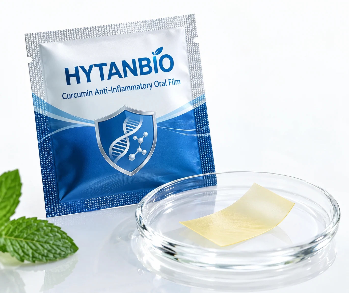 HYTANBIO Curcumin Anti-Inflammatory Oral Film foil sachet and ultra-thin film