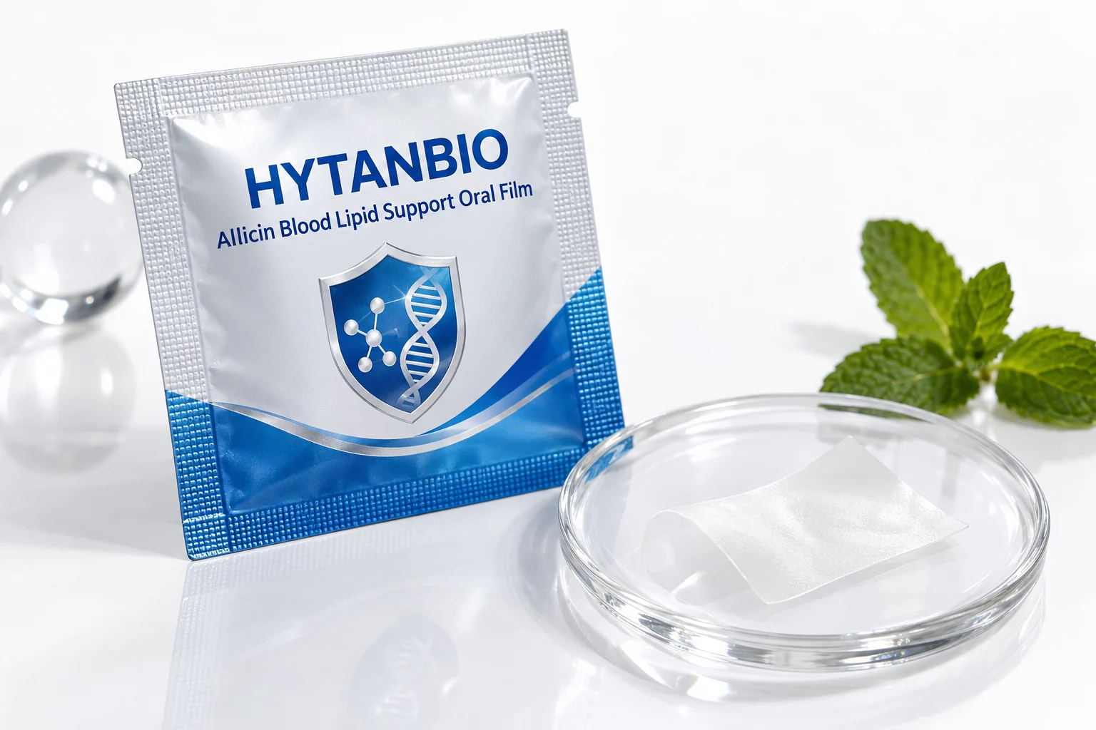 HYTANBIO Allicin Blood Lipid Support Oral Film foil sachet and ultra-thin film