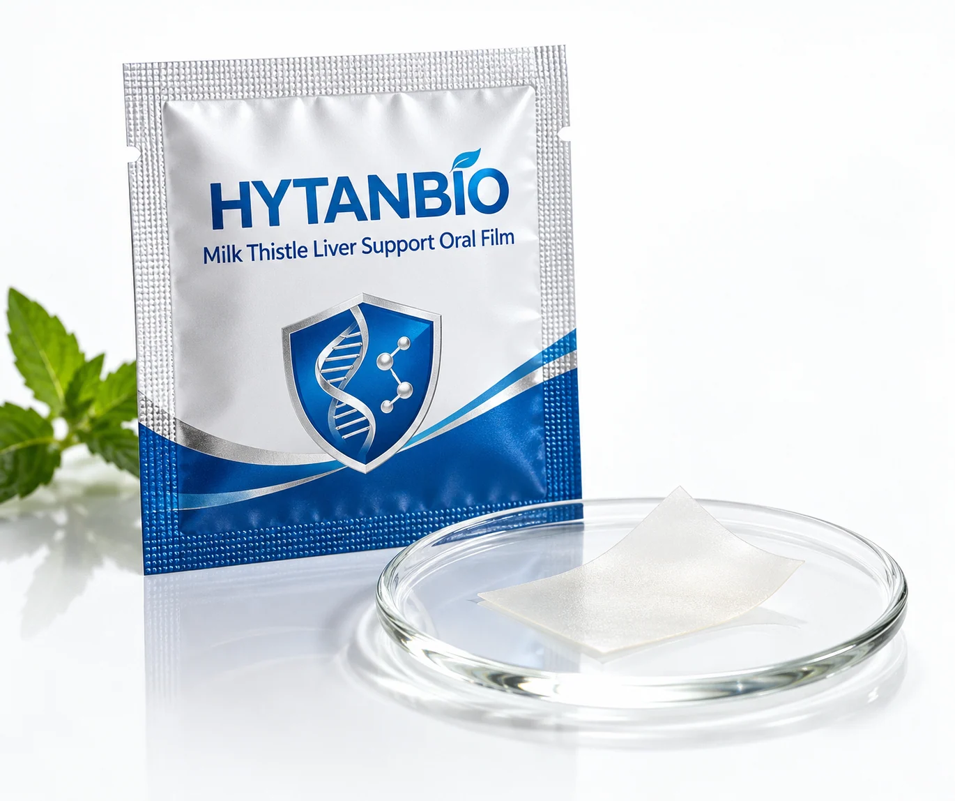 HYTANBIO Milk Thistle Liver Support Oral Film foil sachet and ultra-thin film