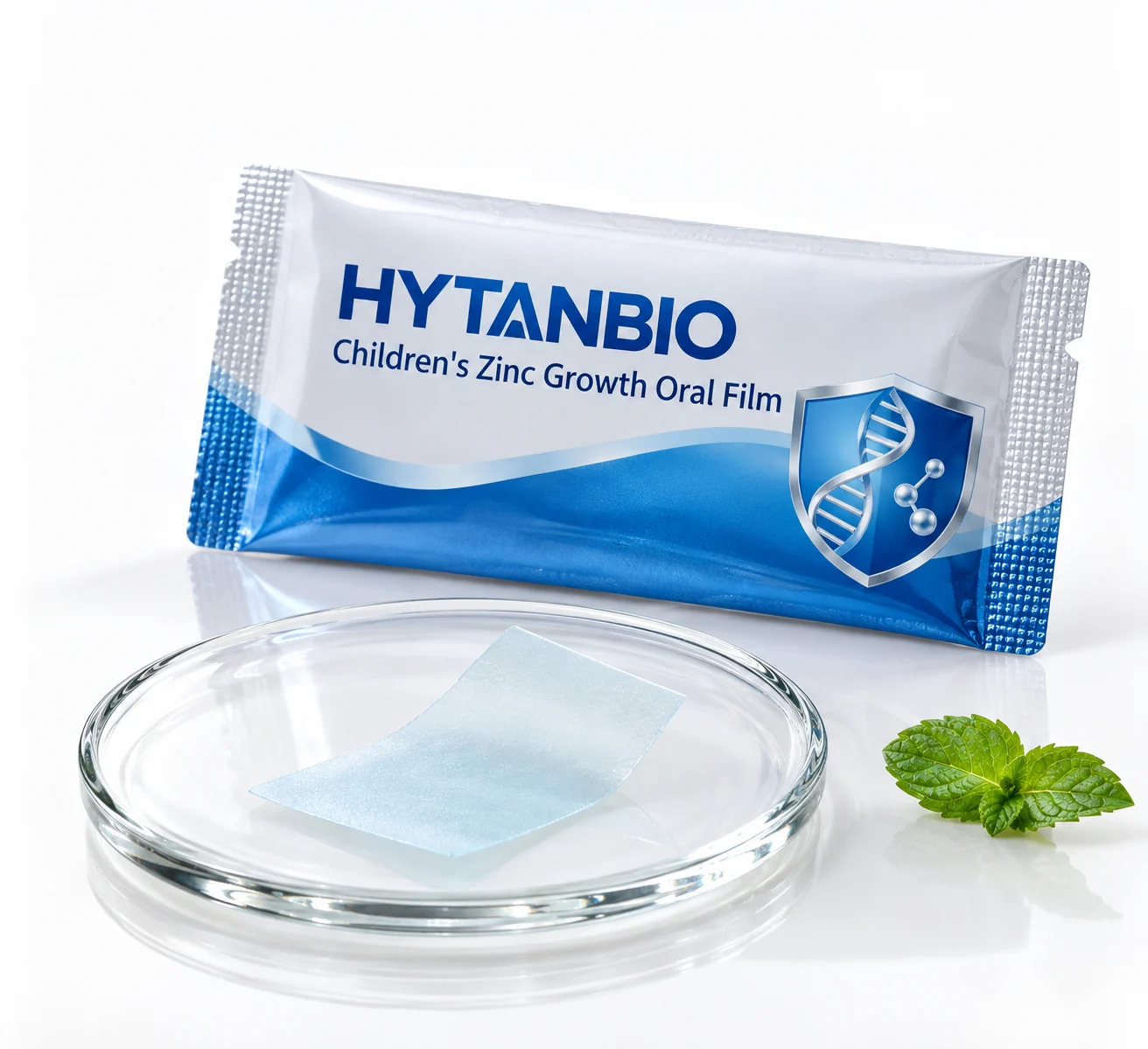 HYTANBIO Children's Zinc Growth Oral Film foil sachet and ultra-thin film