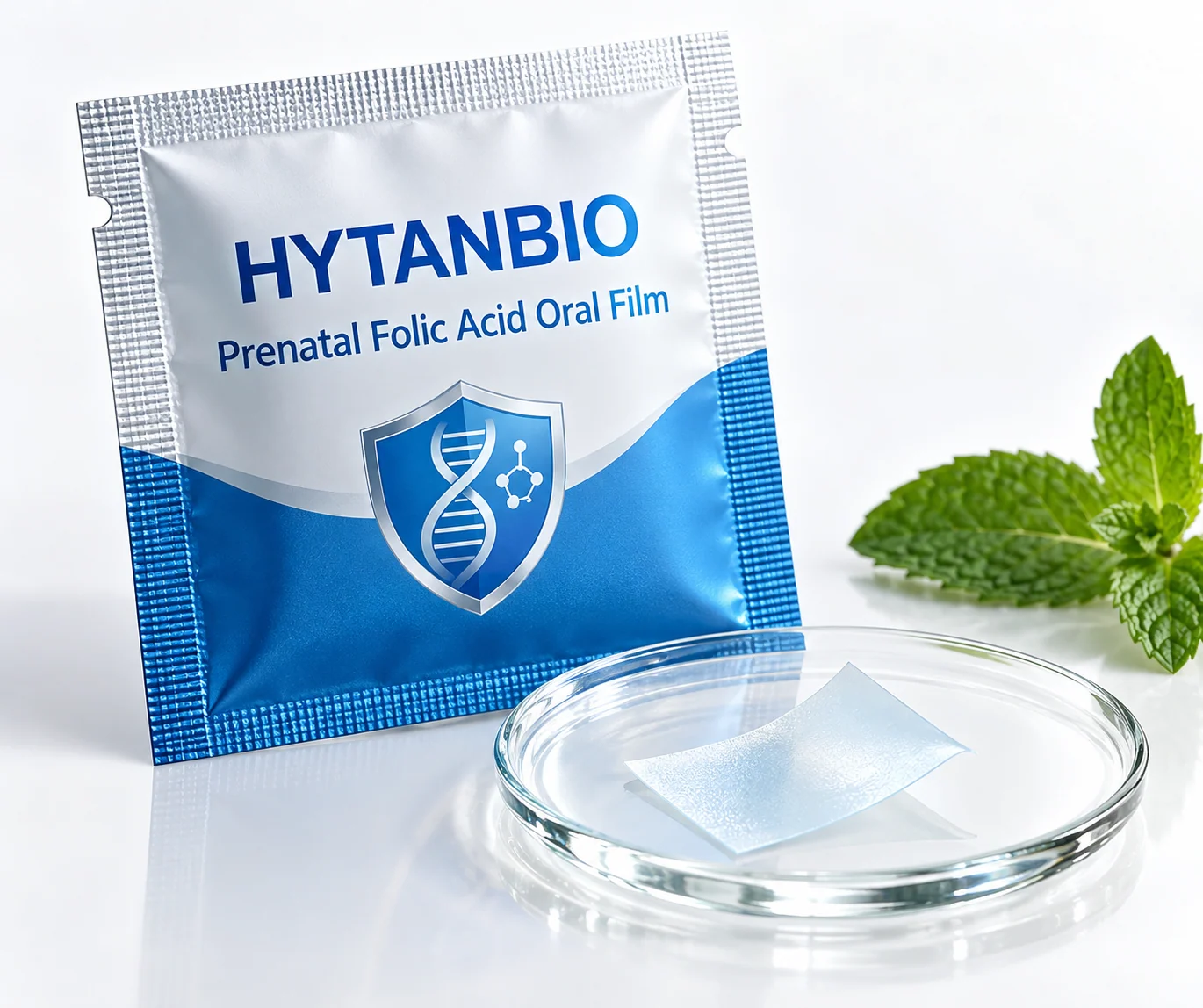 HYTANBIO Prenatal Folic Acid Oral Film foil sachet and ultra-thin film