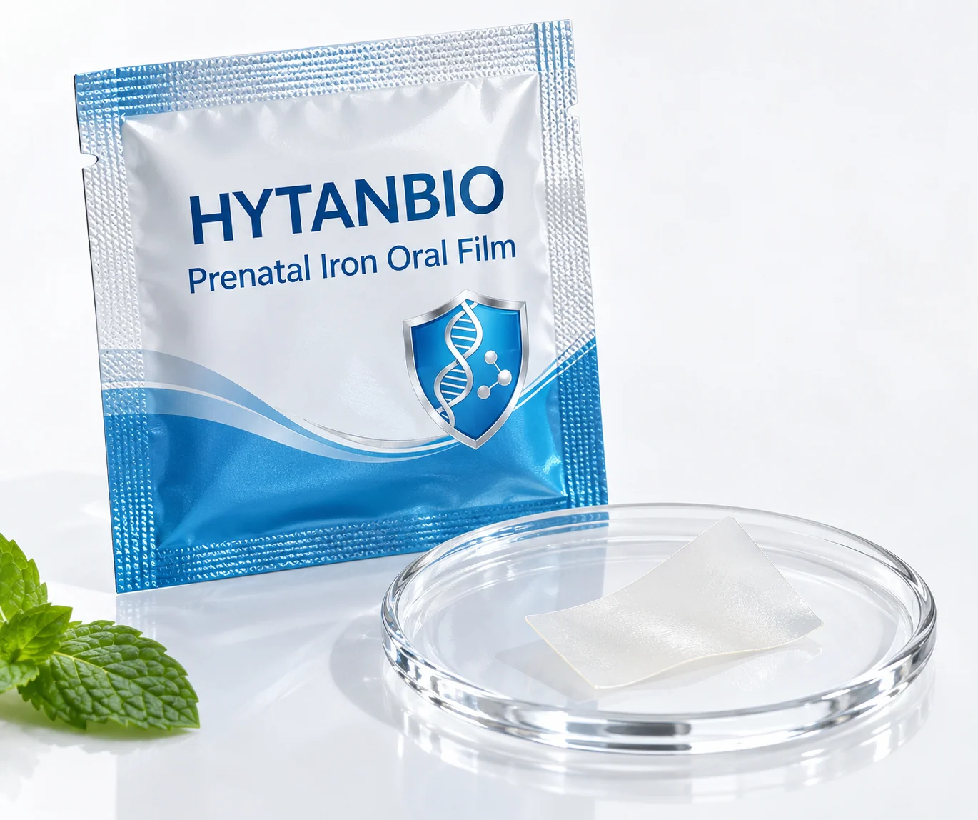 HYTANBIO Prenatal Iron Oral Film foil sachet and ultra-thin film