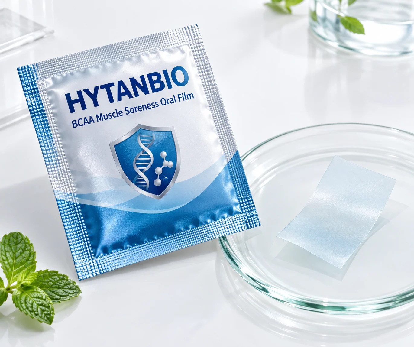 HYTANBIO BCAA Muscle Soreness Oral Film foil sachet and ultra-thin film
