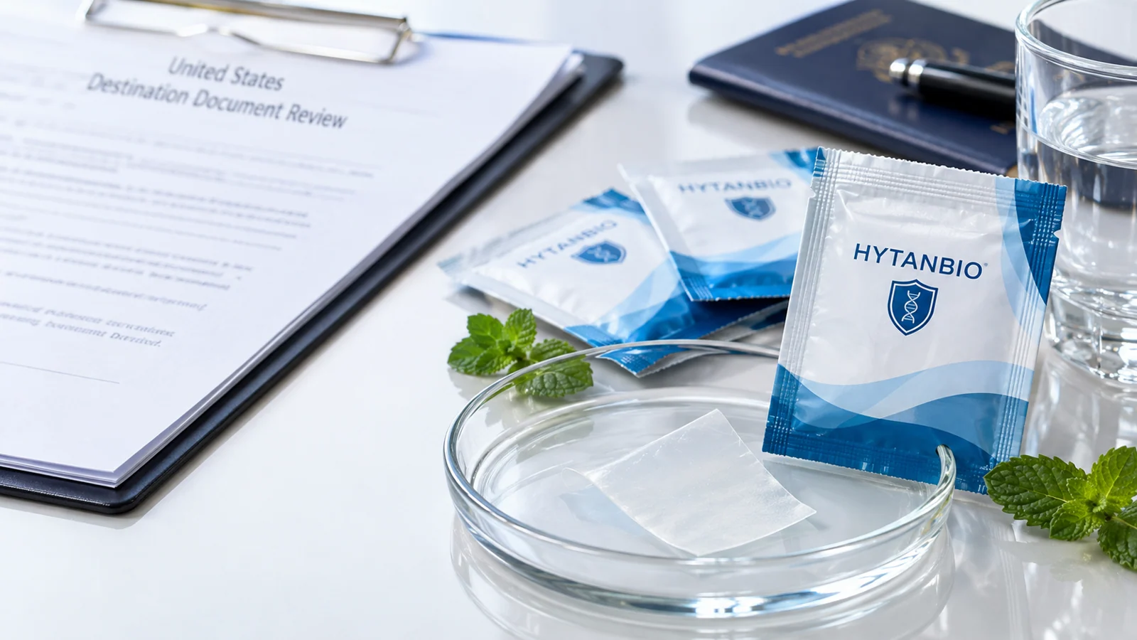 oral film packaging and United States destination document review: studio view